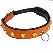 Нашийник зі стразами тонкий DS Fetish шкіряний, помаранчевий (Голландія)