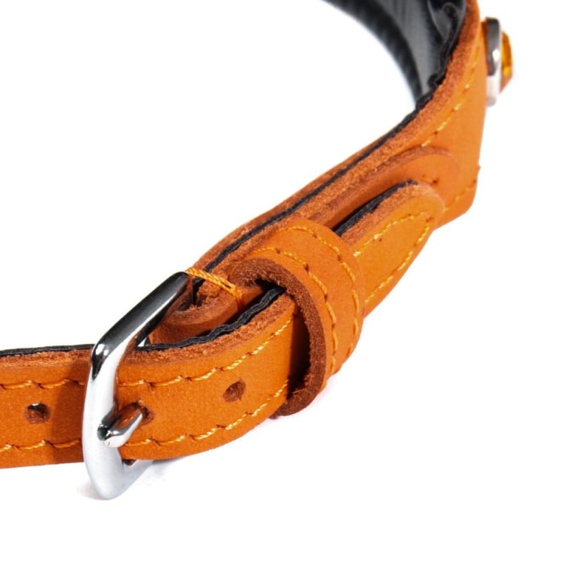 Нашийник зі стразами тонкий DS Fetish шкіряний, помаранчевий (Голландія) вид 3