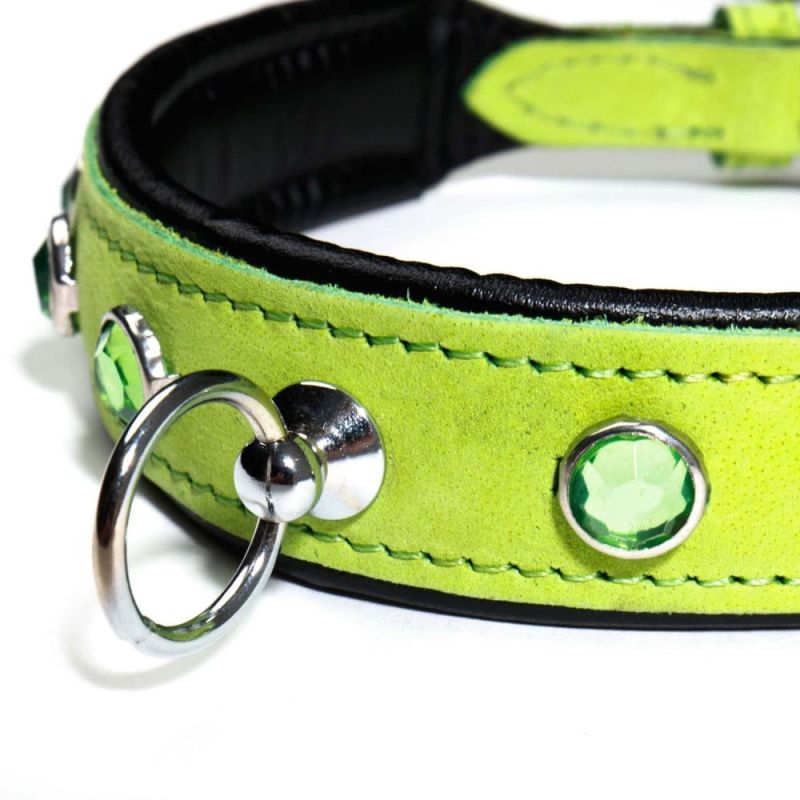 Нашийник зі стразами тонкий DS Fetish шкіряний, салатовий (Голландія) вид 3