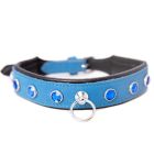 Ошейник со стразами тонкий DS Fetish кожаный, голубой (Голландия) вид 2