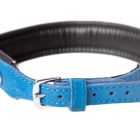 Ошейник со стразами тонкий DS Fetish кожаный, голубой (Голландия) вид 3