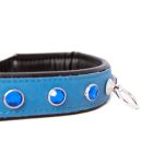 Ошейник со стразами тонкий DS Fetish кожаный, голубой (Голландия) вид 4
