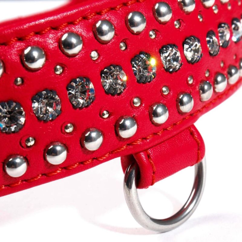 Ошейник кожаный со стразами DS Fetish красный (Голландия) вид 3
