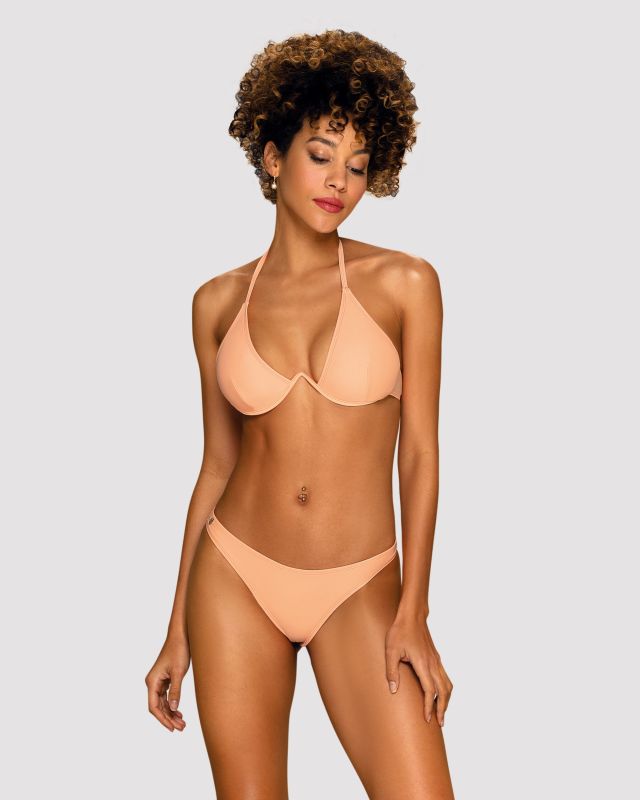 Купальник Obsessive Paralia с лифом на косточках и стрингами на высокой посадке, персиковый, S вид 2
