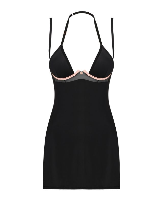 Комплект Obsessive Selinne женская рубашка с двойными бретелями и стринги, черный, M/L вид 4