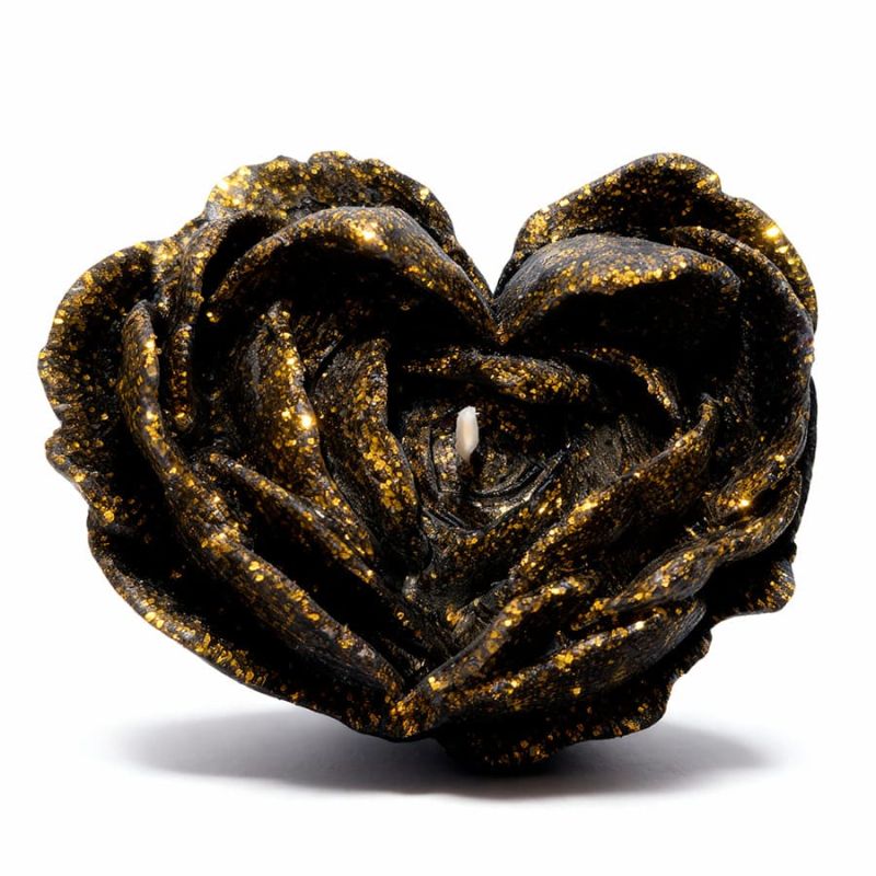 Свічка низькотемпературна у вигляді троянди з глітером GlowKink чорна, L вид 2