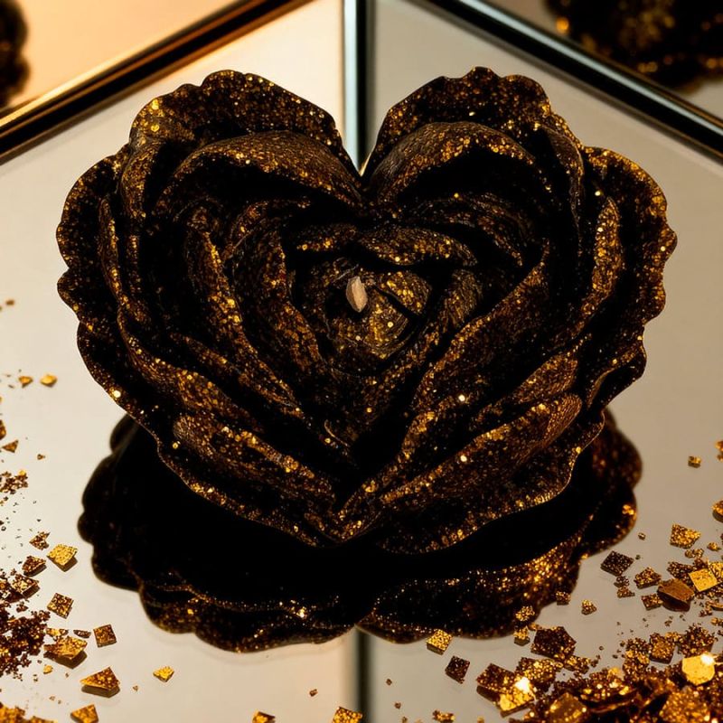 Свеча низкотемпературная в виде розы с глиттером GlowKink черная, L вид 10