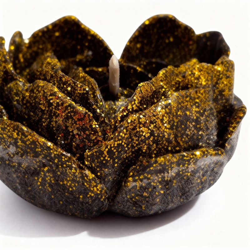 Свеча низкотемпературная в виде розы с глиттером GlowKink черная, L вид 15