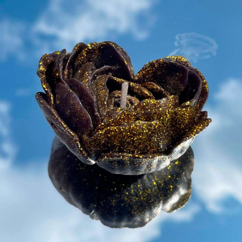 Свічка низькотемпературна у вигляді троянди з глітером GlowKink чорна, L вид 23