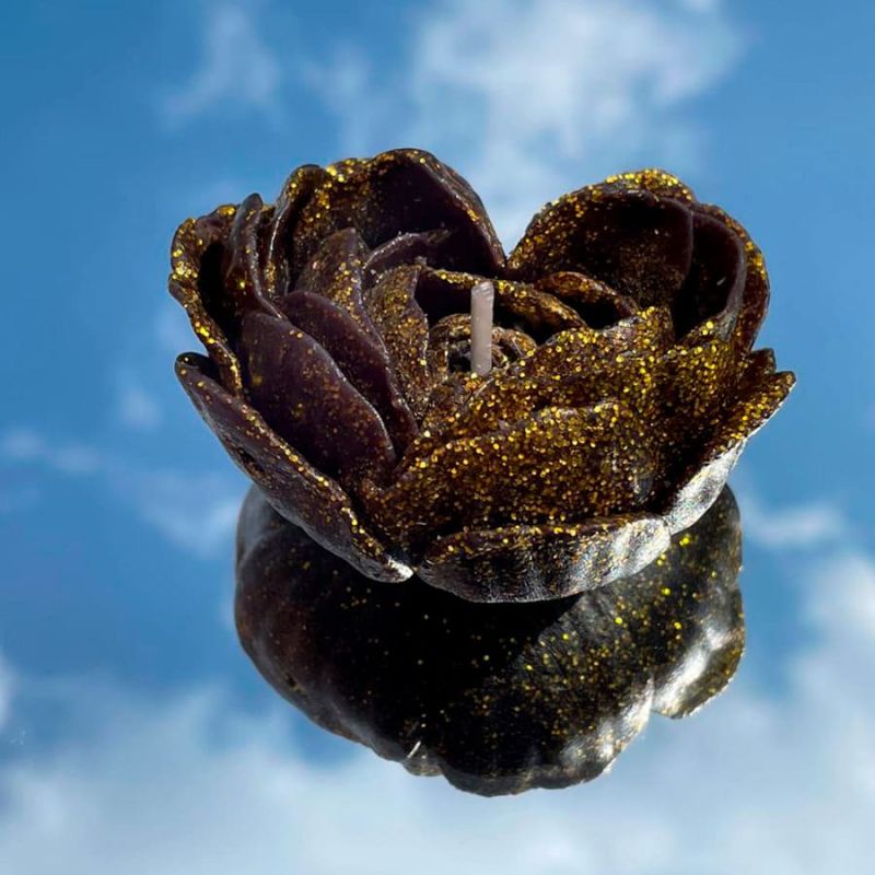 Свічка низькотемпературна у вигляді троянди з глітером GlowKink чорна, L вид 24