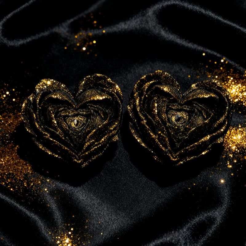 Свічка низькотемпературна у вигляді троянди з глітером GlowKink чорна, L вид 27