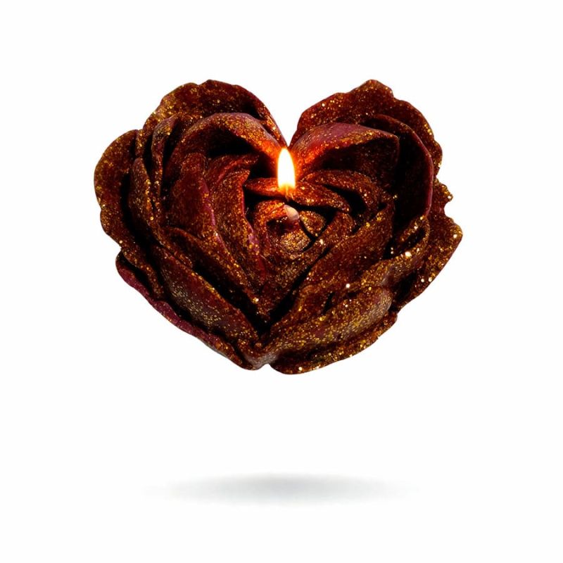 Свічка низькотемпературна у вигляді троянди з глітером GlowKink бордова, L вид 10
