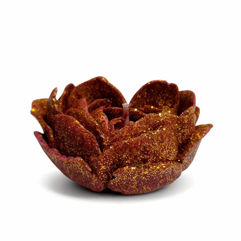 Свічка низькотемпературна у вигляді троянди з глітером GlowKink бордова, L вид 14