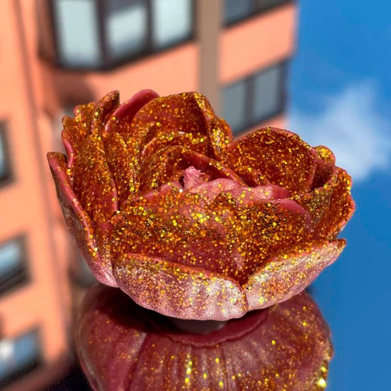 Свічка низькотемпературна у вигляді троянди з глітером GlowKink бордова, L вид 27