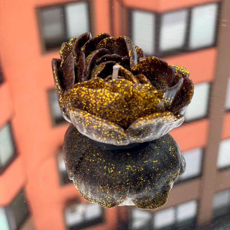 Свічка низькотемпературна у вигляді троянди з глітером GlowKink бордова, L вид 38