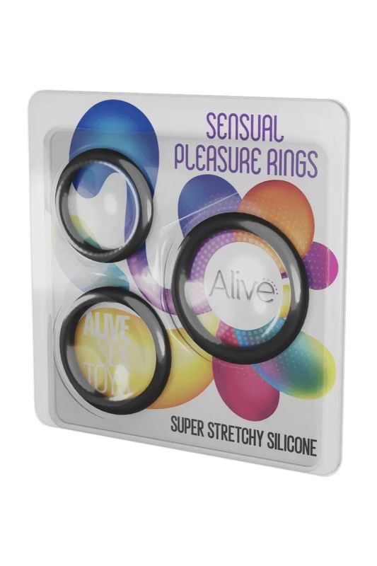 Набір ерекційних кілець Alive Sensual Pleasure Rings чорні вид 5