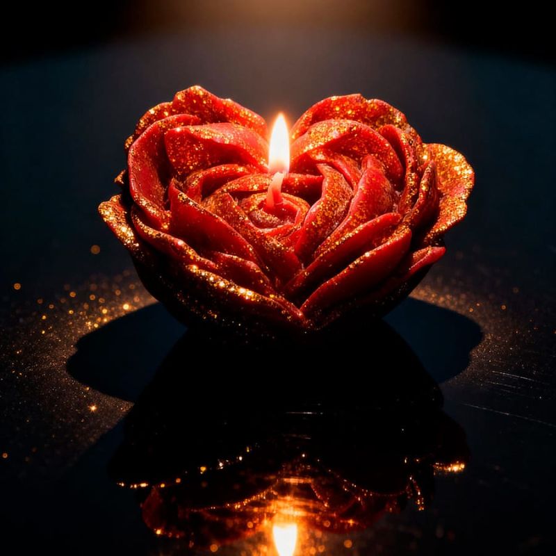 Свічка низькотемпературна у вигляді троянди з глітером GlowKink бордова, М вид 22