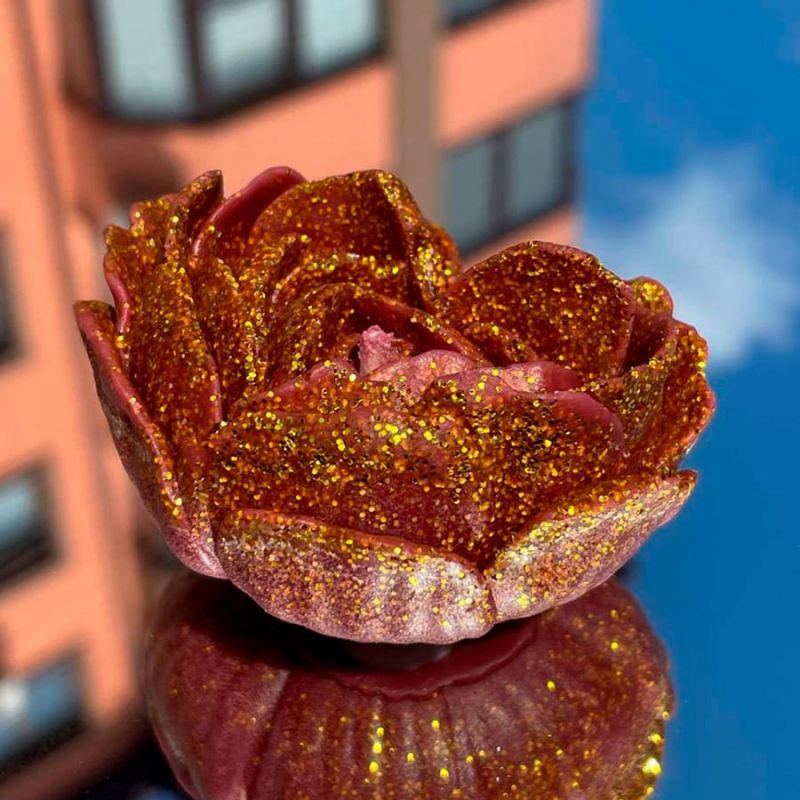 Свічка низькотемпературна у вигляді троянди з глітером GlowKink бордова, М вид 29