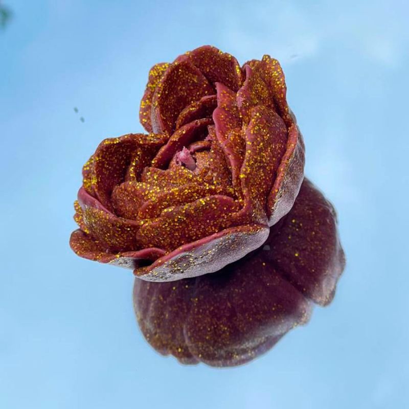 Свічка низькотемпературна у вигляді троянди з глітером GlowKink бордова, М вид 47