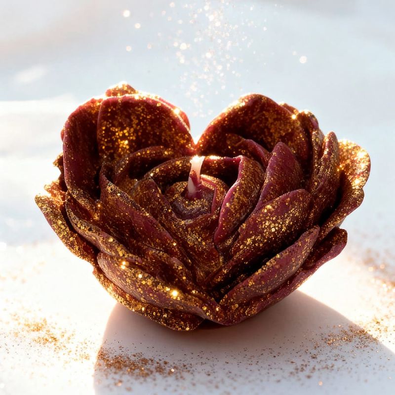 Свеча низкотемпературная в виде розы с глиттером GlowKink бордовая, М вид 58