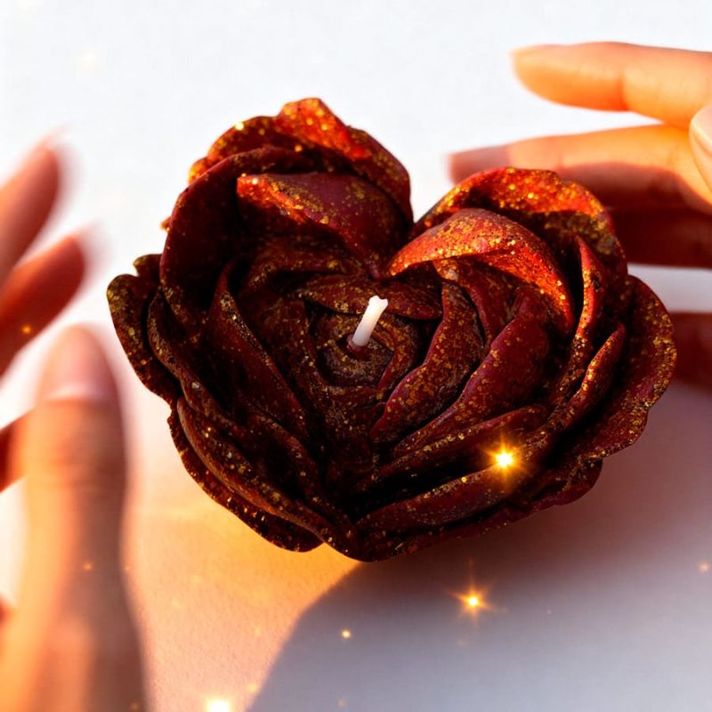 Свічка низькотемпературна у вигляді троянди з глітером GlowKink бордова, М вид 62