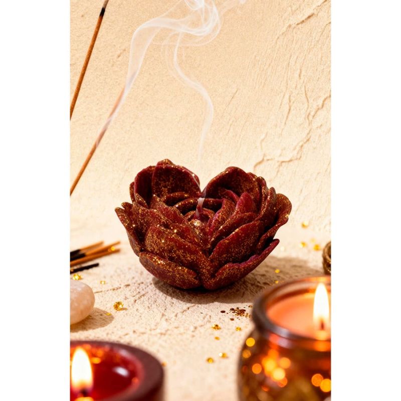 Свічка низькотемпературна у вигляді троянди з глітером GlowKink бордова, М вид 64