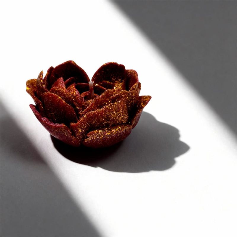 Свічка низькотемпературна у вигляді троянди з глітером GlowKink бордова, М вид 66