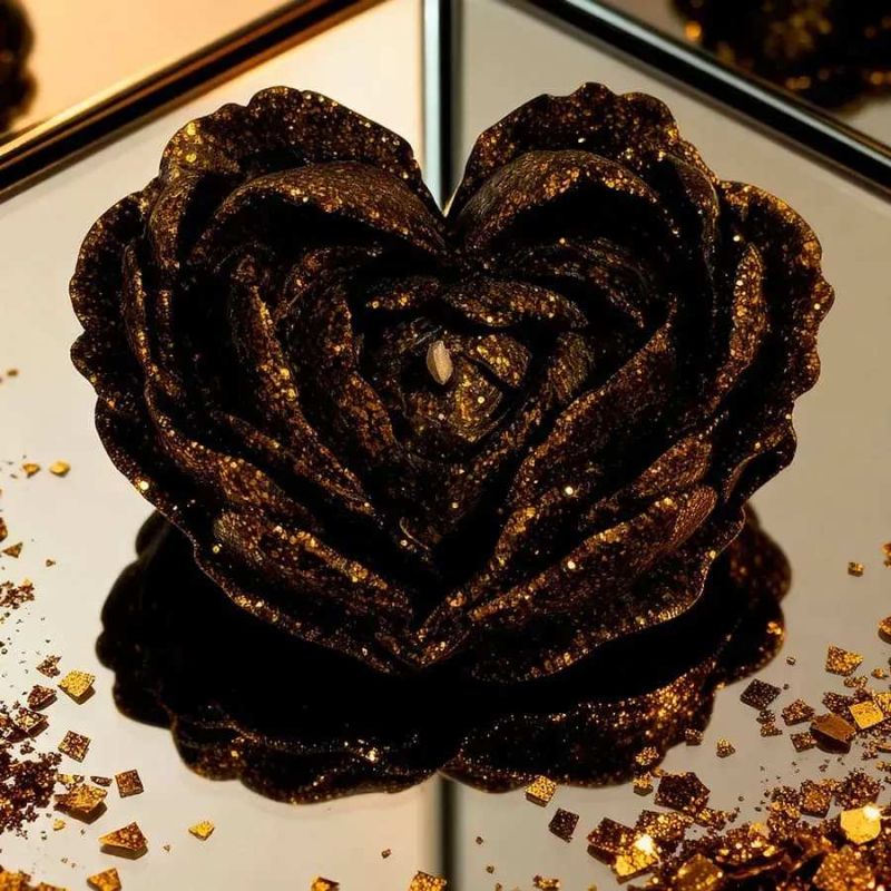 Свеча низкотемпературная в виде розы с глиттером GlowKink черная, М вид 10