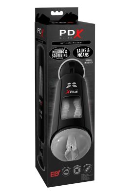 Мастурбатор вагина в колбе автоматический Pipedream PDX на присоске, с голосом, черный, 24.5 см