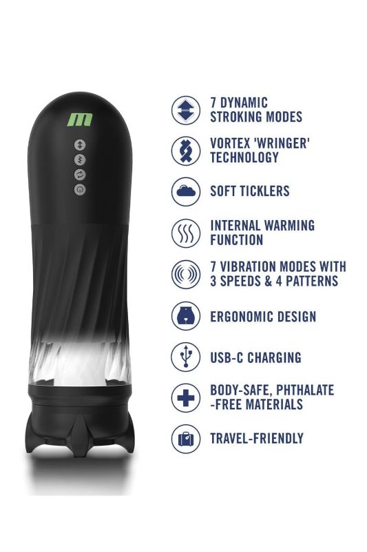 Вібромастурбатор у колбі автоматичний Blush M for Men з підігрівом, чорний, 33 см вид 8