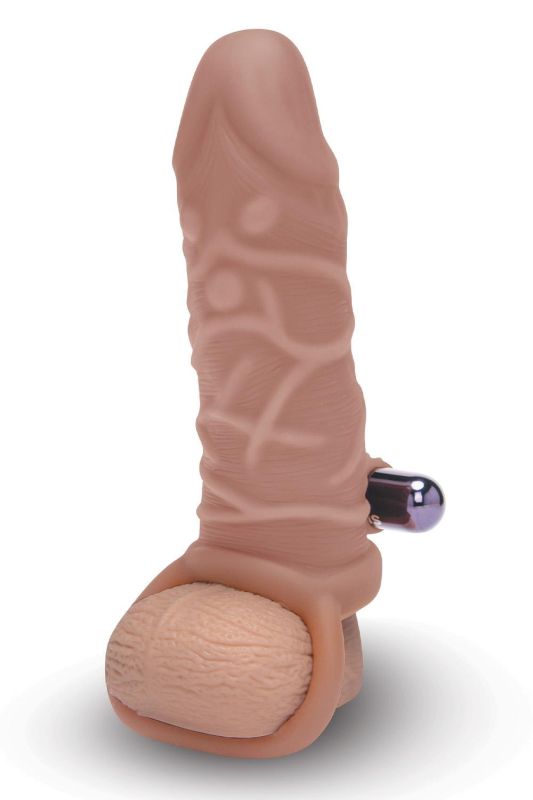 Насадка на пеніс з віброкулею та 3 кільцями Size-Up реалістична, 15 см вид 3