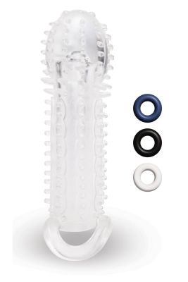 Насадка на пенис с рельефом Size-Up с 3 кольцами, прозрачная, 15.5 см