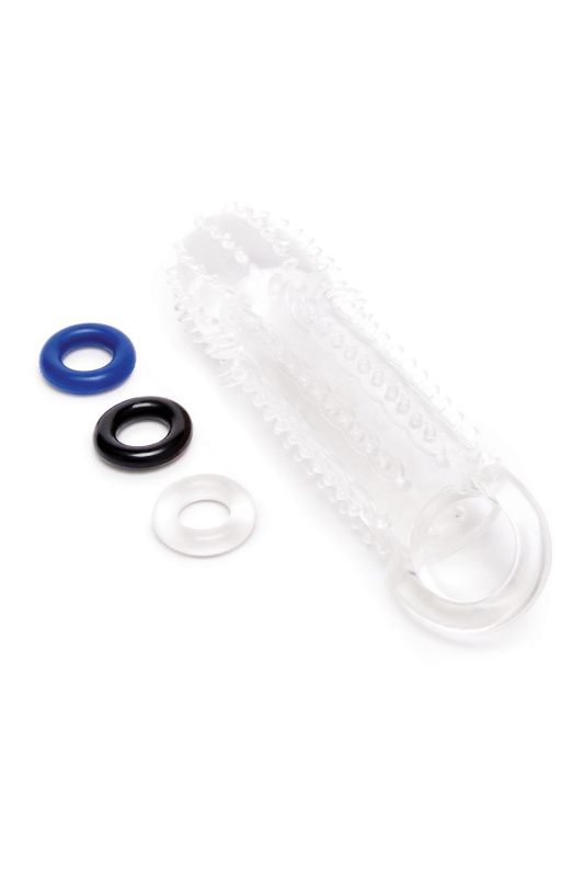 Насадка на пеніс із рельєфом Size-Up з 3 кільцями, прозора, 15.5 см вид 5