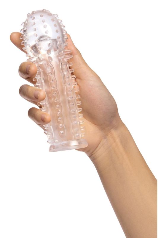 Насадка на пеніс із рельєфом Size-Up з 3 кільцями, прозора, 15.5 см вид 6