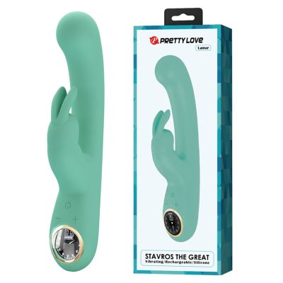 Вибратор-кролик PRETTY LOVE Lamar с дисплеем, 10 режимов, зеленый, 22 х 4 см