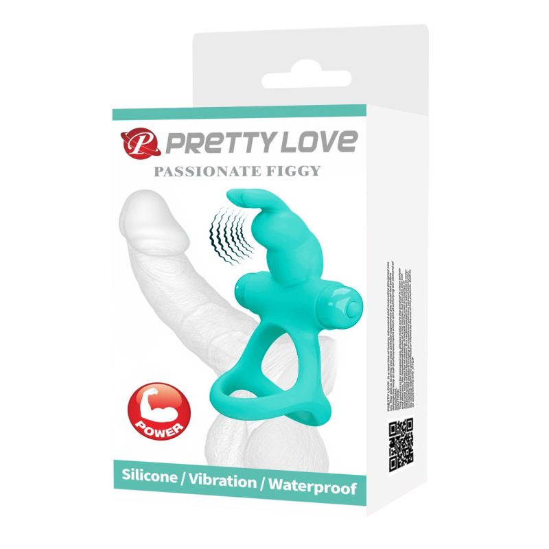 Ерекційне віброкільце з кроликом PRETTY LOVE Passionate Figgy силіконове, бірюзове вид 11