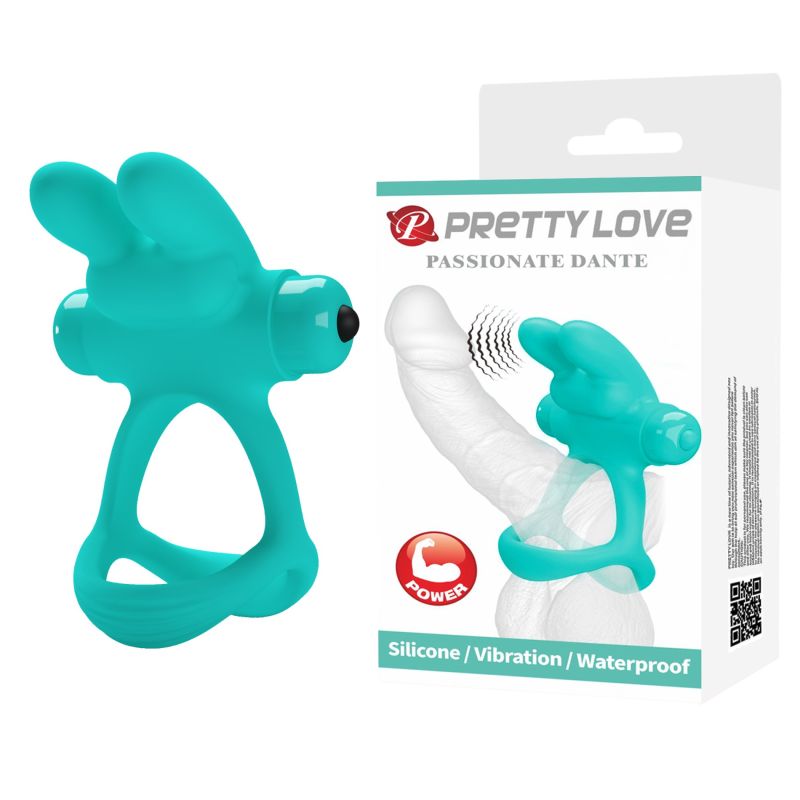 Ерекційне віброкільце з кроликом PRETTY LOVE Passionate Dante силіконове, бірюзове вид 2