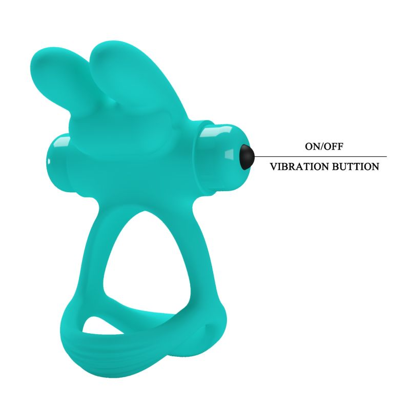 Ерекційне віброкільце з кроликом PRETTY LOVE Passionate Dante силіконове, бірюзове вид 10