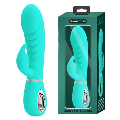 Вибратор-кролик Pretty Love Prescott мятный, ребристый, 20 х 3,9 см