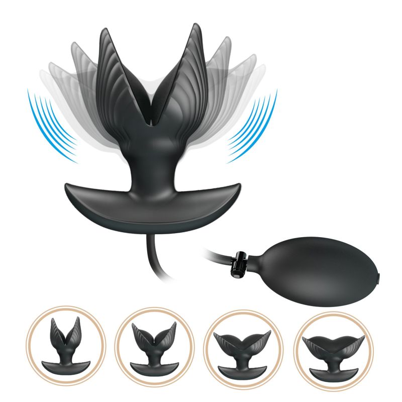 Анальна вібропробка з накачуванням Pretty Love Manson «Мушля», чорна, 9.6 х 4 см вид 3