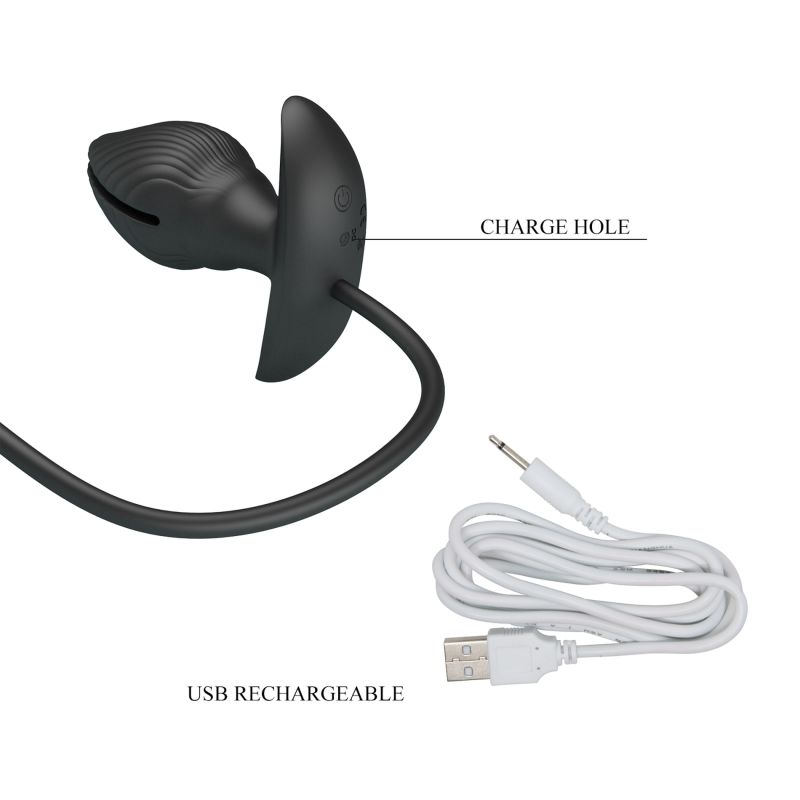 Анальна вібропробка з накачуванням Pretty Love Manson «Мушля», чорна, 9.6 х 4 см вид 9