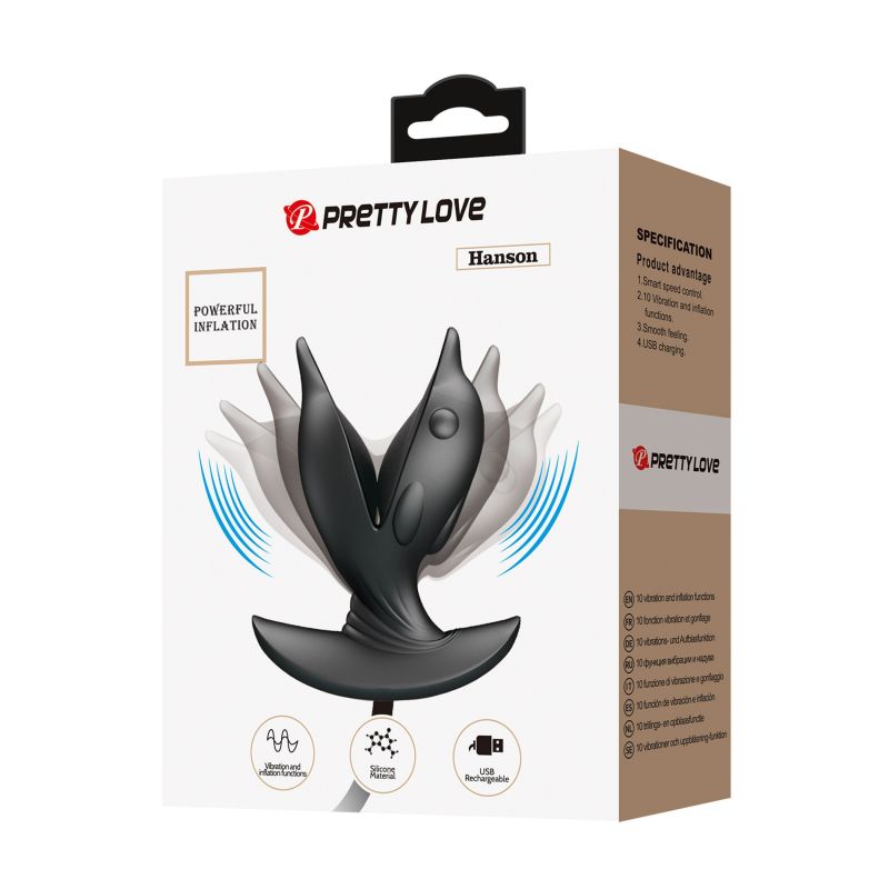 Анальная пробка с накачкой Pretty Love Hanson «Дельфин», черная, 10.6 х 4.1 см вид 9
