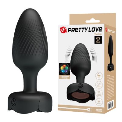 Анальный вибратор, L, Pretty Love Varian с мерцающей подсветкой, черный, 10.8 х 3.8 см