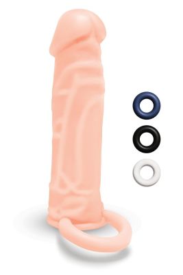 Насадка на пенис Size-Up с 3 эрекционными кольцами, бежевая, 15.2 см
