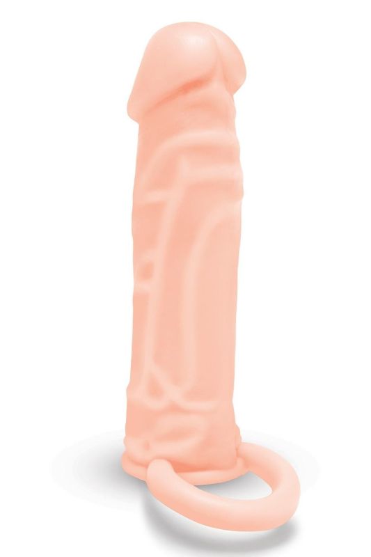 Насадка на пенис Size-Up с 3 эрекционными кольцами, бежевая, 15.2 см вид 3