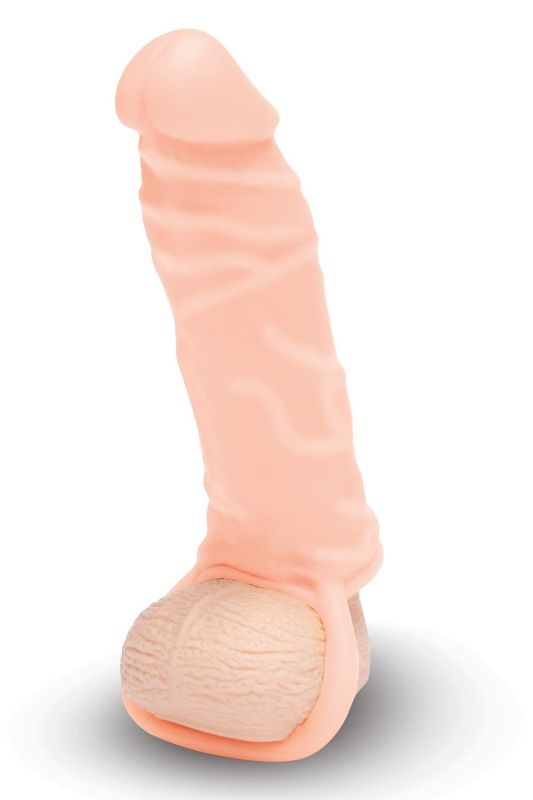 Насадка на пенис Size-Up с 3 эрекционными кольцами, бежевая, 15.2 см вид 4