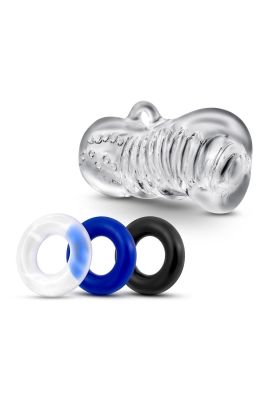 Набор мастурбатор и 3 эрекционных кольца Blush Quickie kit прозрачный