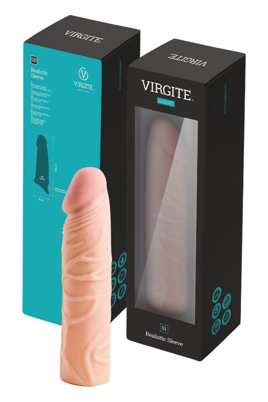Насадка на пенис Virgite S1 бежевая, 16.5 см вид 2