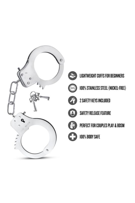 Наручники Blush Temptasia з ключами, сріблясті, 27 см вид 7