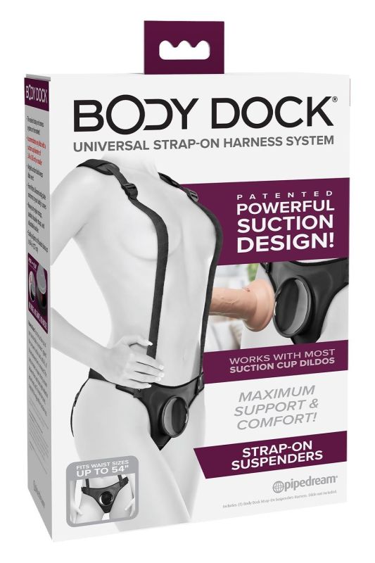 Трусики для страпону Pipedream Body Dock з підтяжками, чорні вид 2